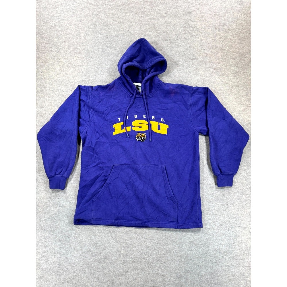 CSA LSU Tigers Football Hoodie Men M Purple Drawstring Fleece Lined Pullover